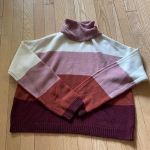 soft knit striped cropped turtleneck brown
